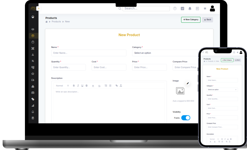 YellowPOS product management interface for adding items to POS system and online store in Lebanon